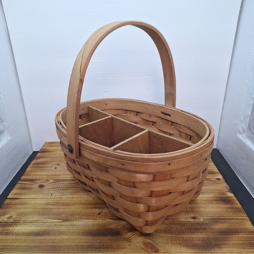 Hand Woven Amash Utensil Plate Holder Basket 11x6 Natural Wood Caddy